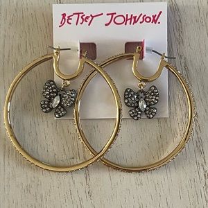 Betsey Johnson black star rhinestone hoop earrings